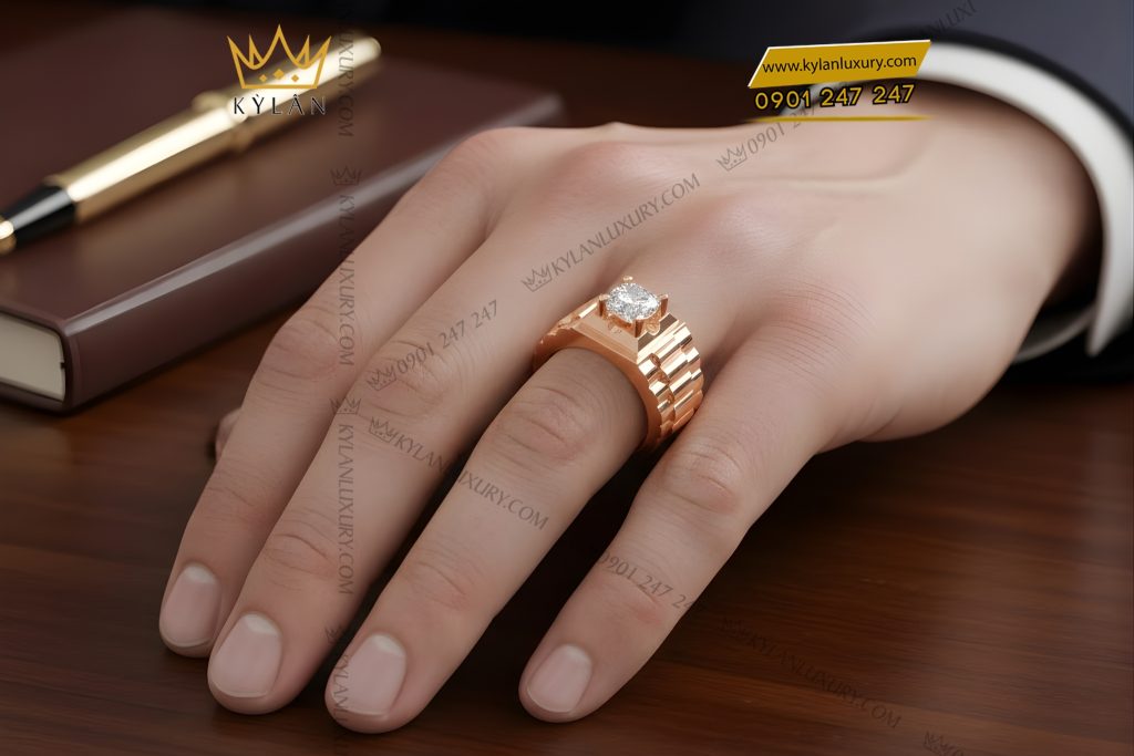 Nhẫn nam vàng hồng Au750 đính kim cương 7 Nhẫn nam vàng hồng Au750 đính kim cương