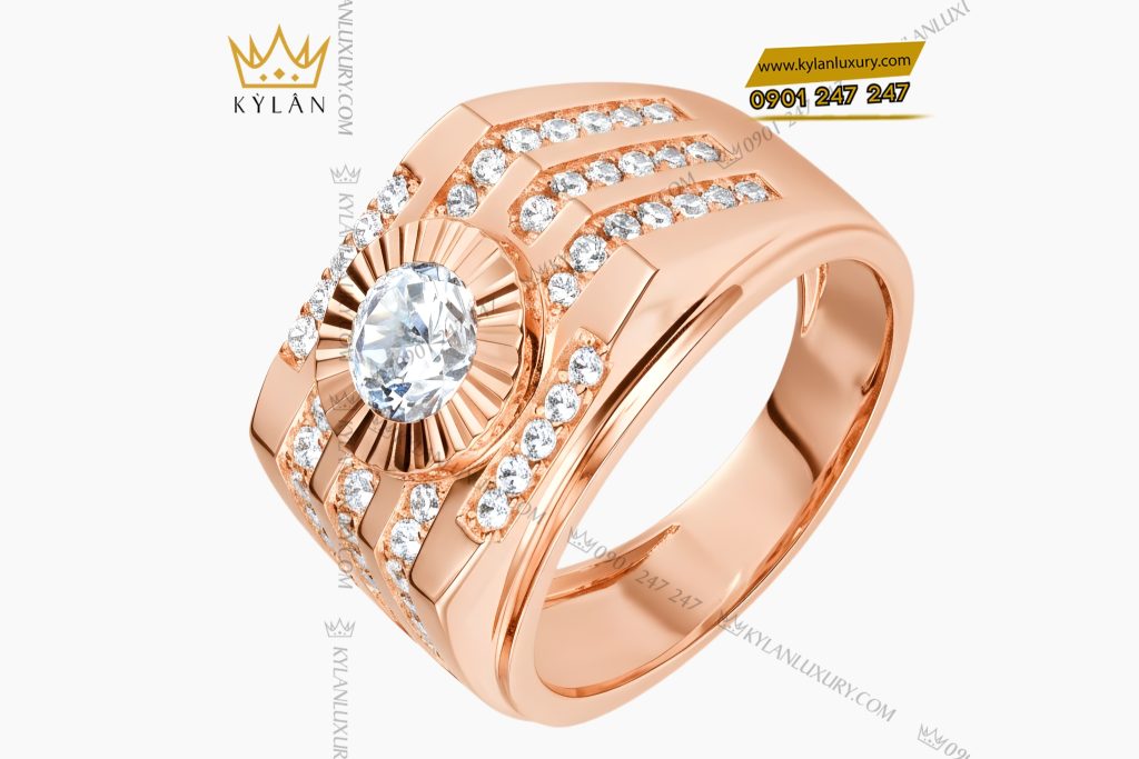 Kỳ Lân Luxury Nhan nam vang hong Au750 dinh kim cuong 3 1 Nhẫn nam vàng hồng Au750 đính kim cương