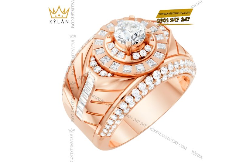 Nhẫn nam vàng hồng Au750 đính kim cương