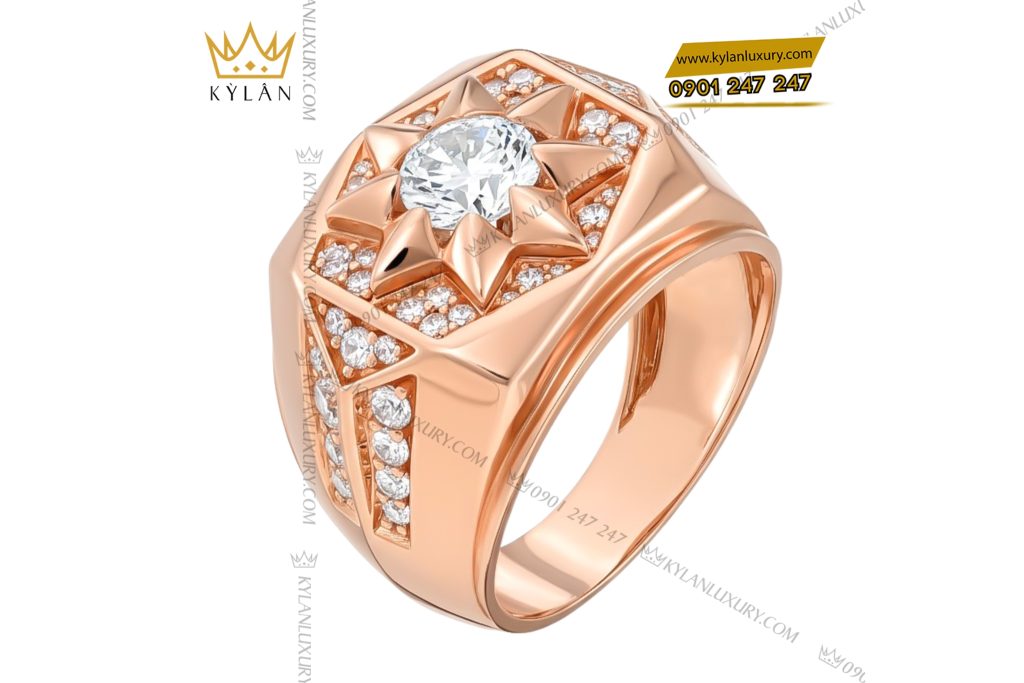 Nhẫn nam vàng hồng Au750 đính kim cương 3 Nhẫn nam vàng hồng Au750 đính kim cương
