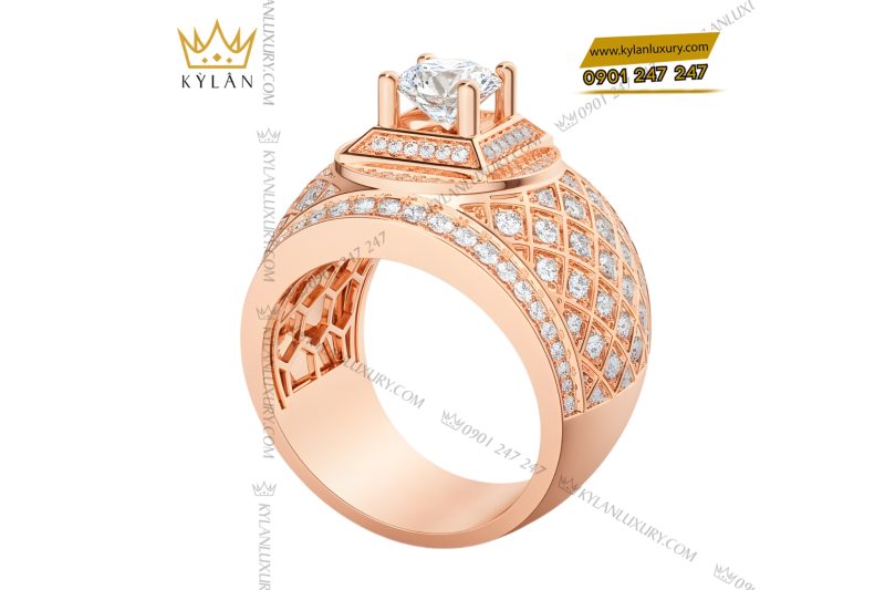 Nhẫn nam vàng hồng Au750 đính kim cương