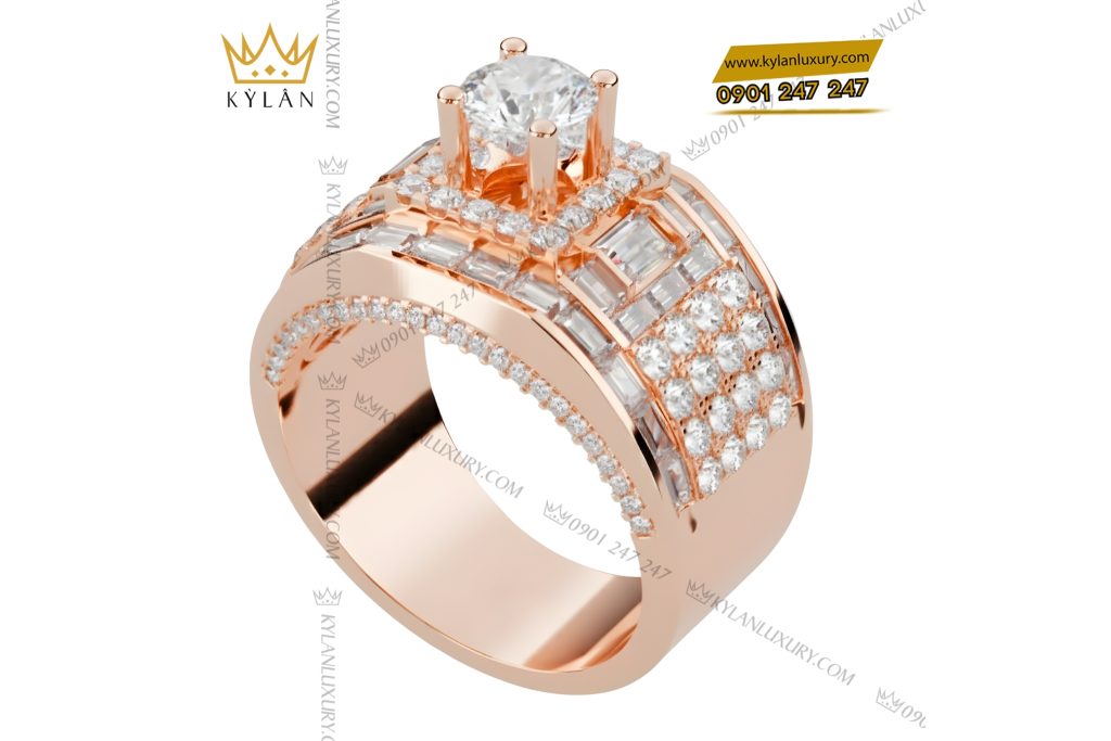 Nhẫn nam vàng hồng Au750 đính kim cương 3 Nhẫn nam vàng hồng Au750 đính kim cương
