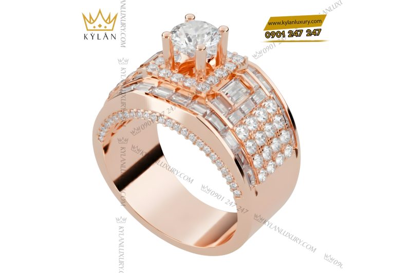 Nhẫn nam vàng hồng Au750 đính kim cương
