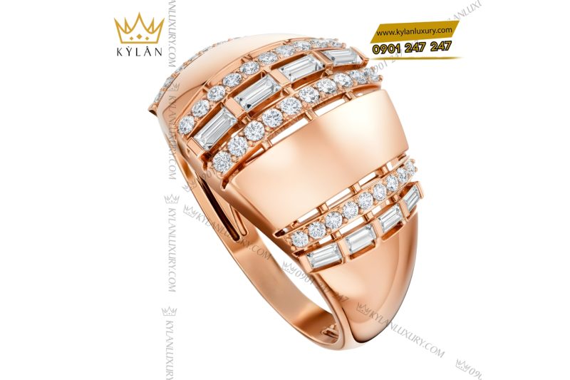 Nhẫn nam vàng hồng Au750 đính kim cương