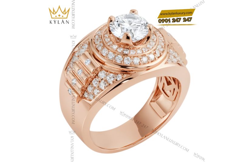 Nhẫn nam vàng hồng Au750 đính kim cương