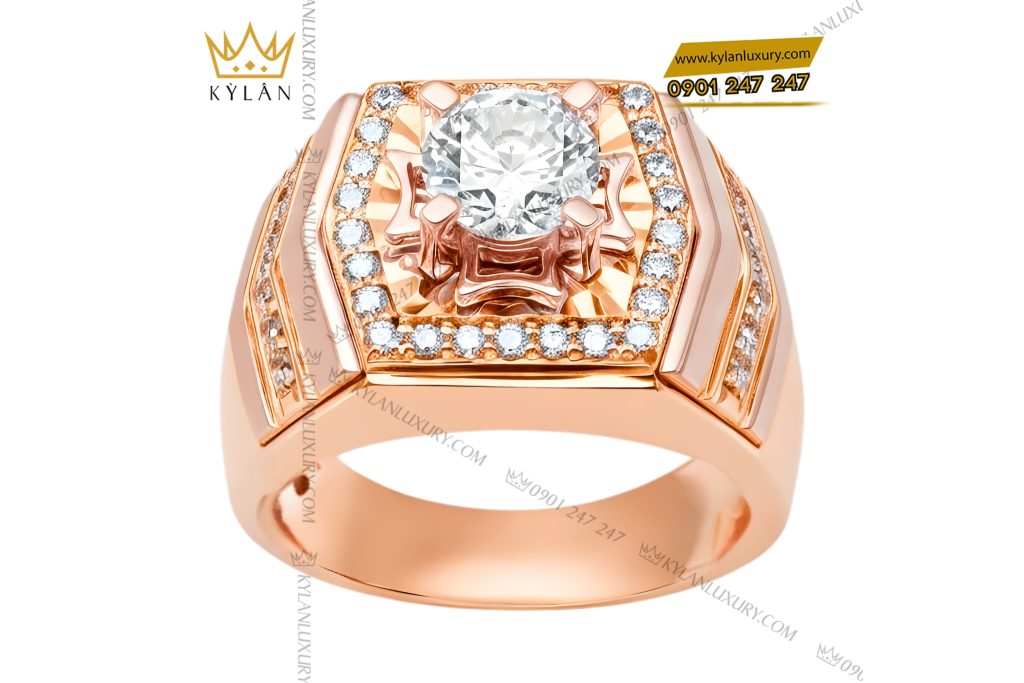 Nhẫn nam vàng hồng Au750 đính kim cương