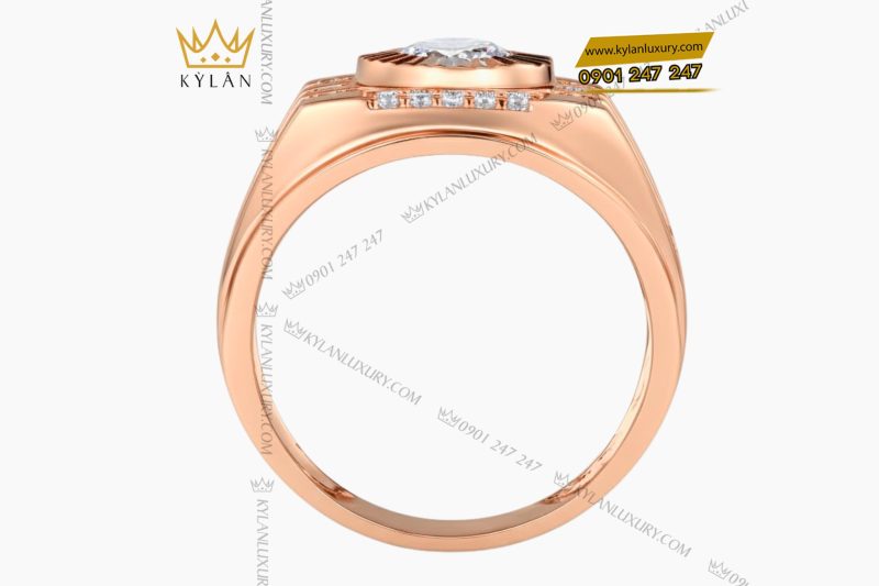 Nhẫn nam vàng hồng Au750 đính kim cương