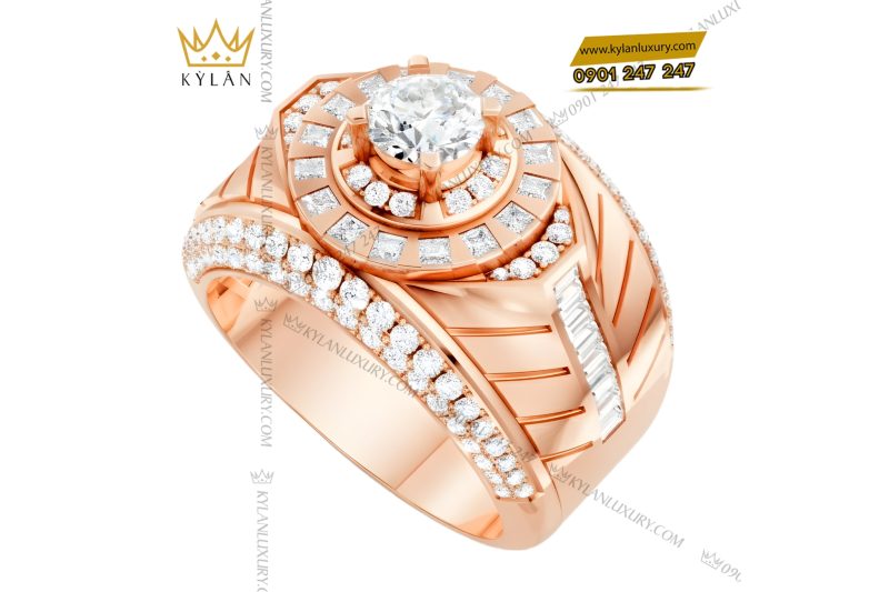 Nhẫn nam vàng hồng Au750 đính kim cương