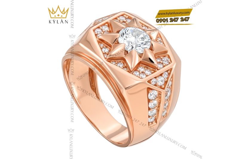Nhẫn nam vàng hồng Au750 đính kim cương