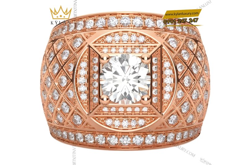 Nhẫn nam vàng hồng Au750 đính kim cương
