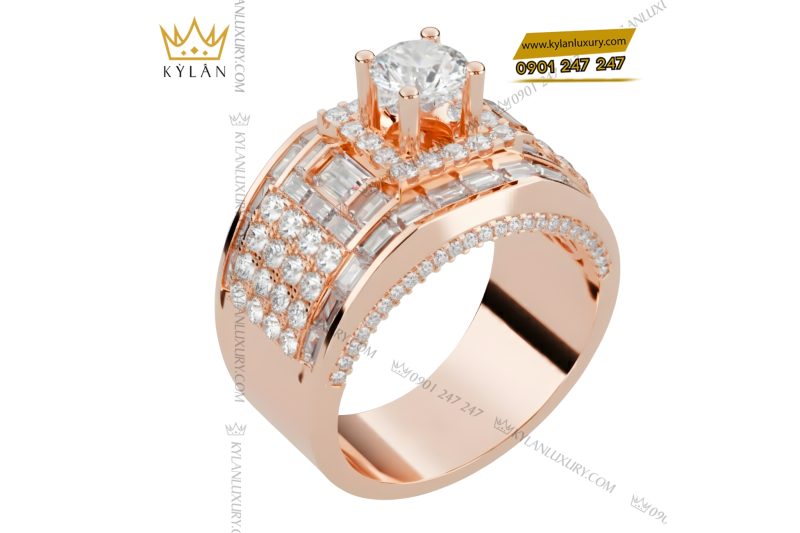 Nhẫn nam vàng hồng Au750 đính kim cương