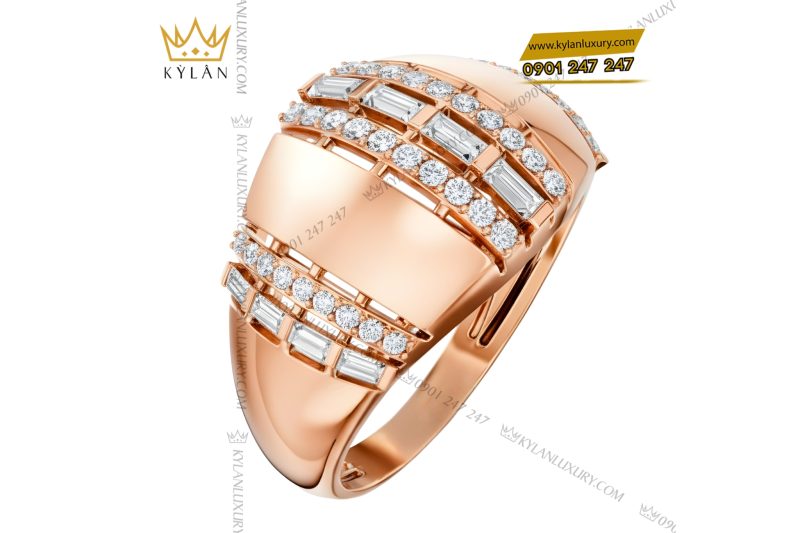 Nhẫn nam vàng hồng Au750 đính kim cương