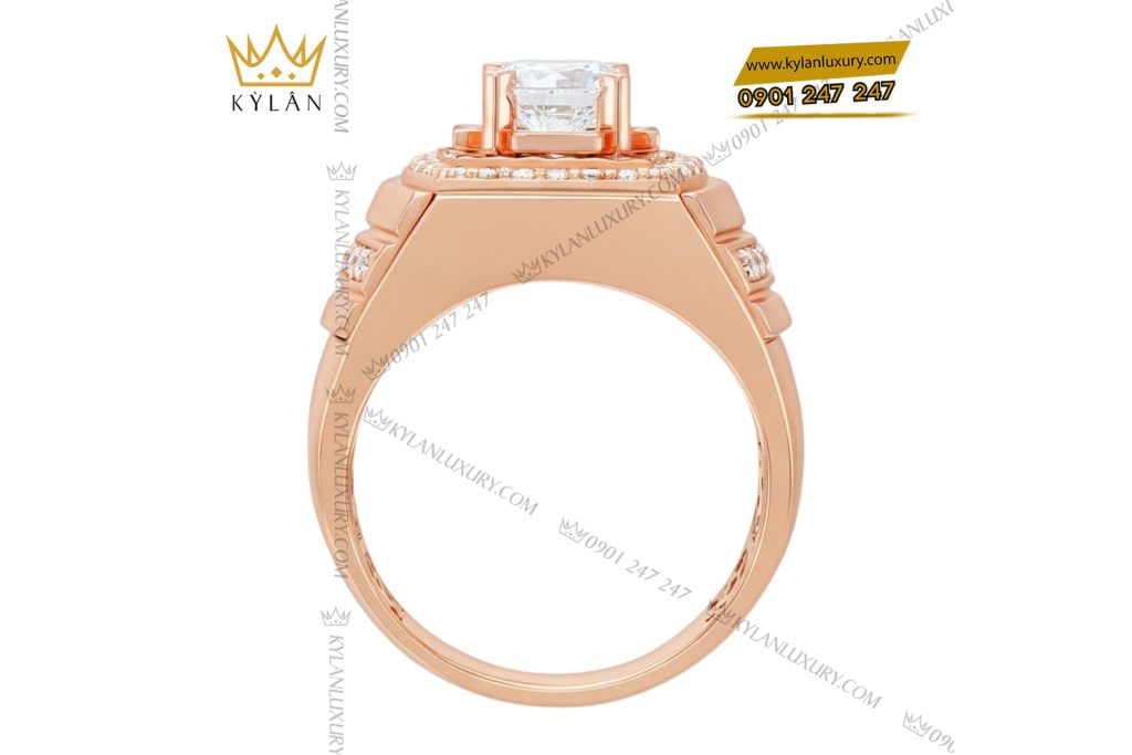 Nhẫn nam vàng hồng Au750 đính kim cương