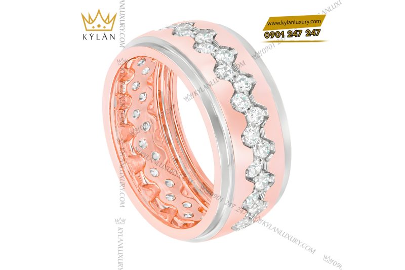 Nhẫn nam vàng hồng Au750 đính kim cương