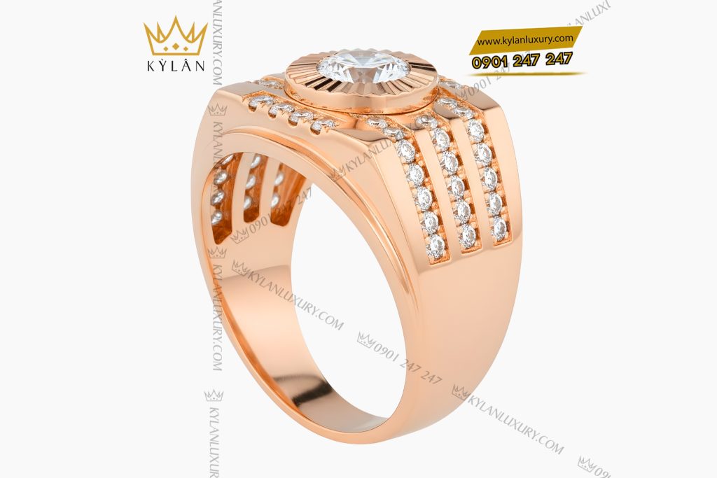 Kỳ Lân Luxury Nhan nam vang hong Au750 dinh kim cuong 5 1 Nhẫn nam vàng hồng Au750 đính kim cương