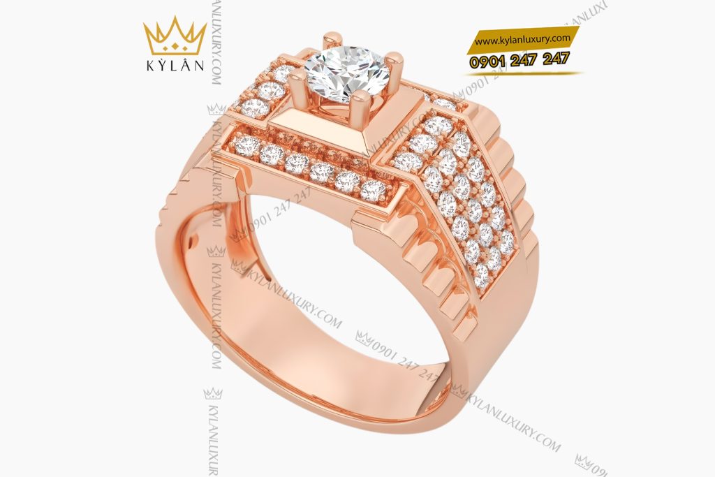 Nhẫn nam vàng hồng Au750 đính kim cương 12 Kỳ Lân Luxury Nhan nam vang hong Au750 dinh kim cuong 5 Nhẫn nam vàng hồng Au750 đính kim cương