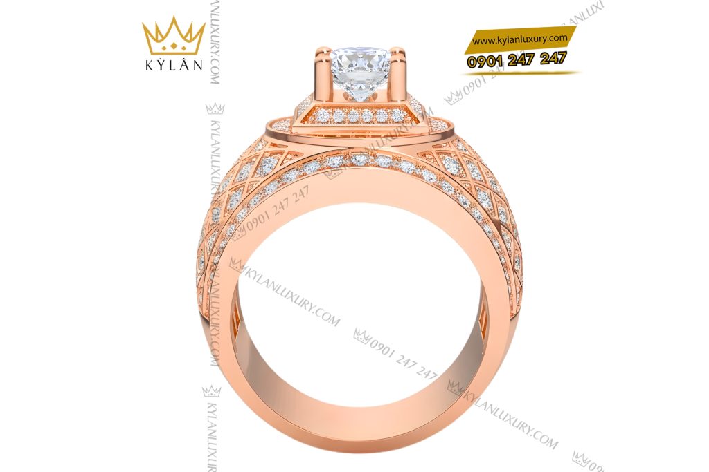 Nhẫn nam vàng hồng Au750 đính kim cương 2 Nhẫn nam vàng hồng Au750 đính kim cương