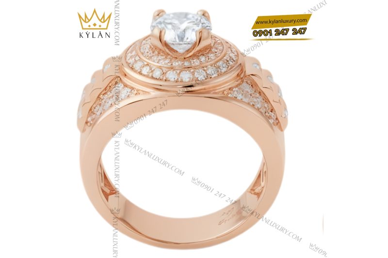 Nhẫn nam vàng hồng Au750 đính kim cương