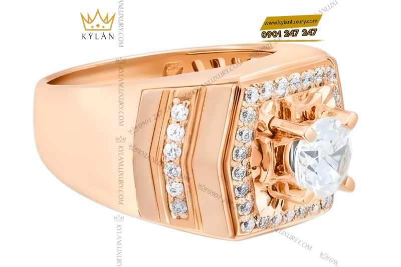 Nhẫn nam vàng hồng Au750 đính kim cương