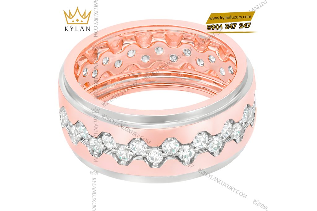 Nhẫn nam vàng hồng Au750 đính kim cương 5 Nhẫn nam vàng hồng Au750 đính kim cương