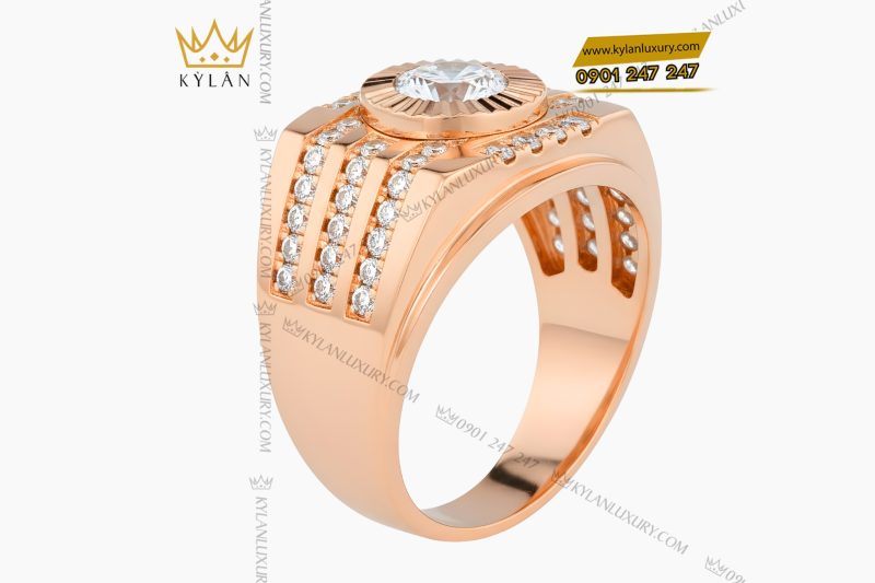 Nhẫn nam vàng hồng Au750 đính kim cương
