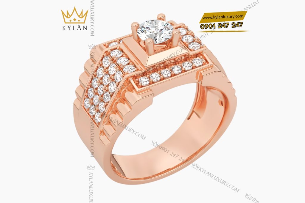 Nhẫn nam vàng hồng Au750 đính kim cương 2 Nhẫn nam vàng hồng Au750 đính kim cương