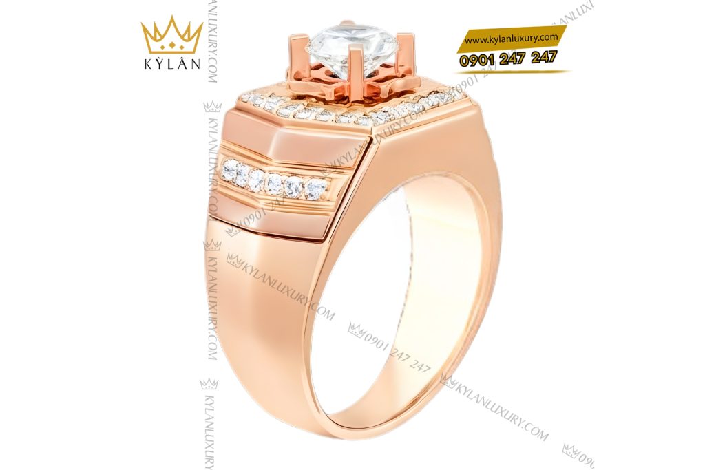 Kỳ Lân Luxury Nhan nam vang hong Au750 dinh kim cuong 6 8 Nhẫn nam vàng hồng Au750 đính kim cương