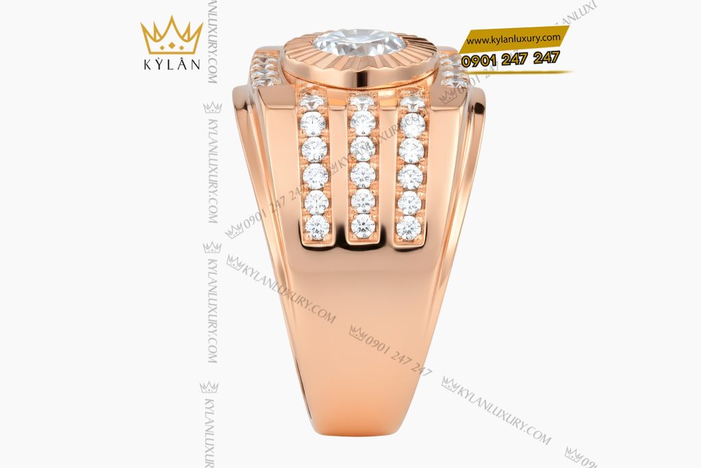 Nhẫn nam vàng hồng Au750 đính kim cương