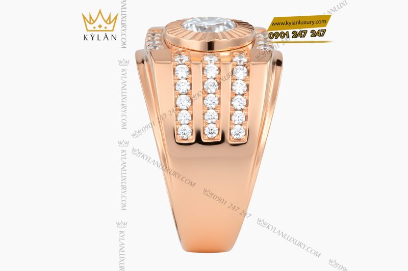 Nhẫn nam vàng hồng Au750 đính kim cương