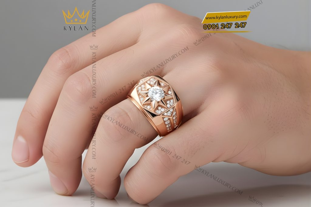 Nhẫn nam vàng hồng Au750 đính kim cương 16 Kỳ Lân Luxury Nhan nam vang hong Au750 dinh kim cuong 7 2 Nhẫn nam vàng hồng Au750 đính kim cương
