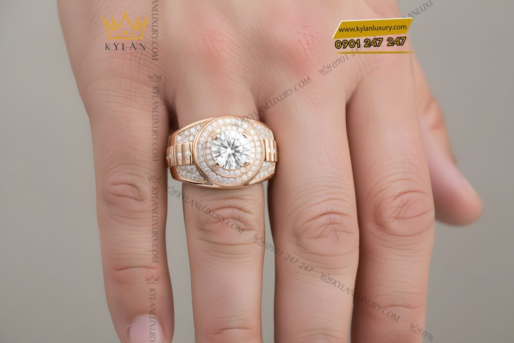 Nhẫn nam vàng hồng Au750 đính kim cương 12 Kỳ Lân Luxury Nhan nam vang hong Au750 dinh kim cuong 7 7 Nhẫn nam vàng hồng Au750 đính kim cương