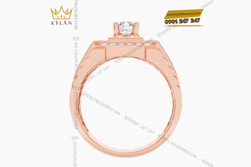 Nhẫn nam vàng hồng Au750 đính kim cương
