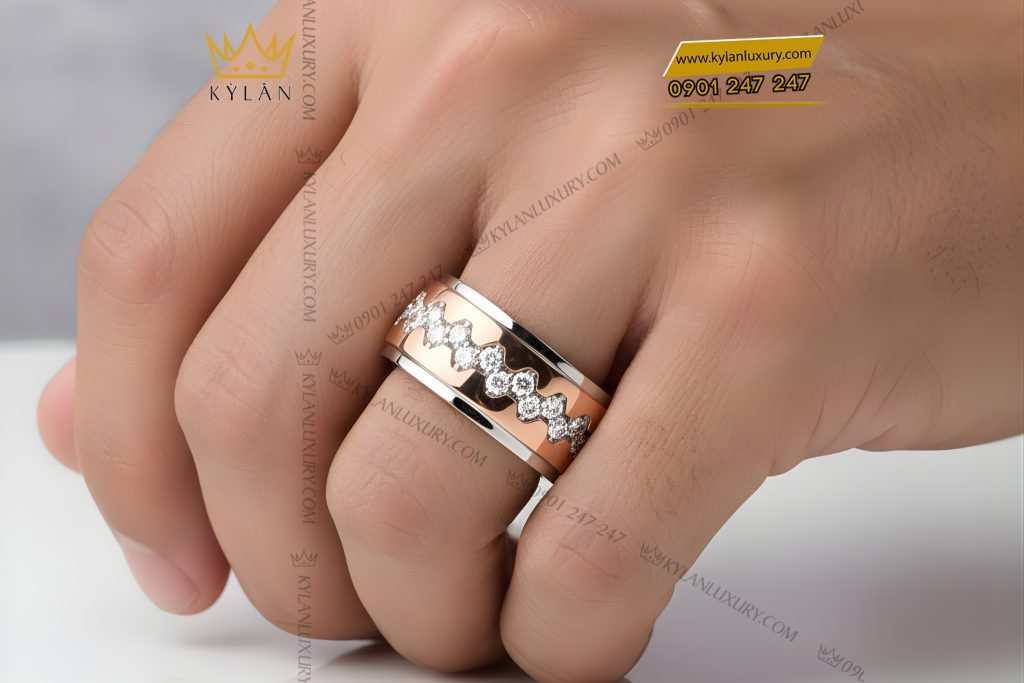 Nhẫn nam vàng hồng Au750 đính kim cương 4 Nhẫn nam vàng hồng Au750 đính kim cương
