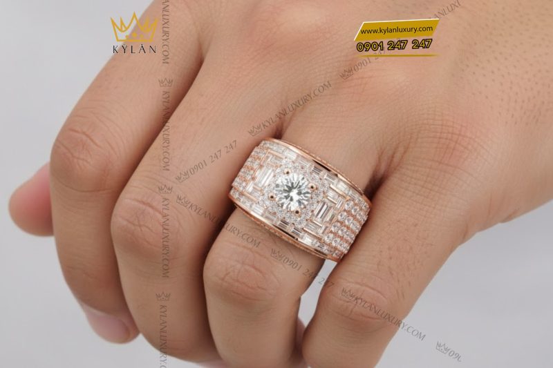 Nhẫn nam vàng hồng Au750 đính kim cương