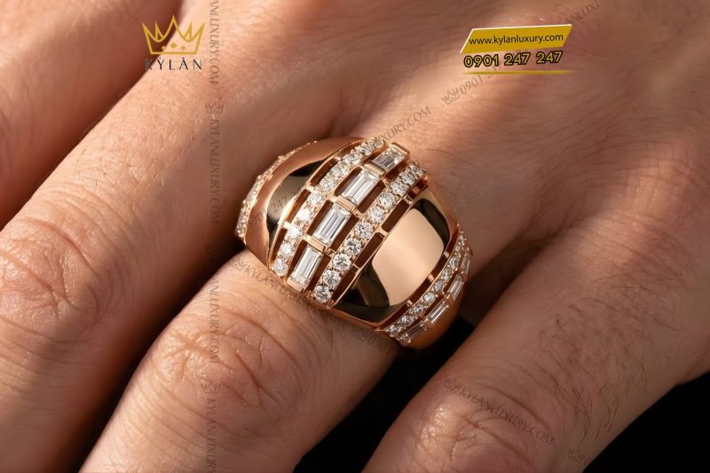 Nhẫn nam vàng hồng Au750 đính kim cương