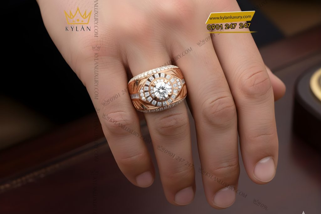 Nhẫn nam vàng hồng Au750 đính kim cương 16 Kỳ Lân Luxury Nhan nam vang hong Au750 dinh kim cuong 9 10 Nhẫn nam vàng hồng Au750 đính kim cương
