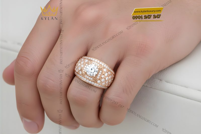 Nhẫn nam vàng hồng Au750 đính kim cương