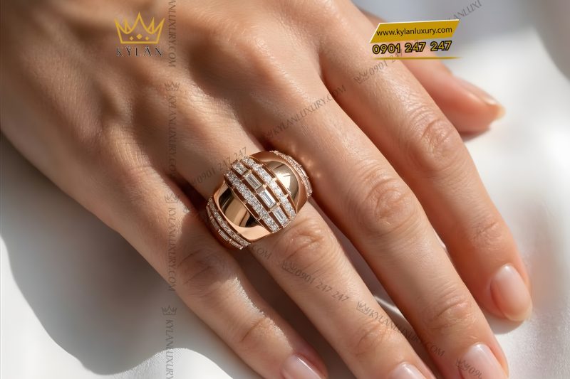 Nhẫn nam vàng hồng Au750 đính kim cương