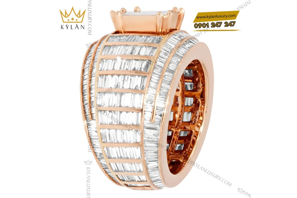 Nhẫn nam vàng hồng Au750 đính kim cương baguette 3 Nhẫn nam vàng hồng Au750 đính kim cương baguette
