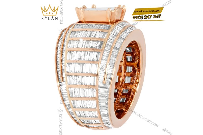 Nhẫn nam vàng hồng Au750 đính kim cương baguette