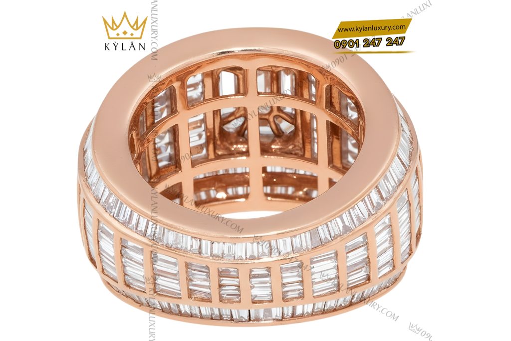 Nhẫn nam vàng hồng Au750 đính kim cương baguette 6 Nhẫn nam vàng hồng Au750 đính kim cương baguette