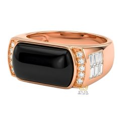 Nhẫn nam vàng hồng Au750 đính kim cương và đá quý đen Nhẫn nam vàng hồng Au750 đính kim cương và đá quý đen