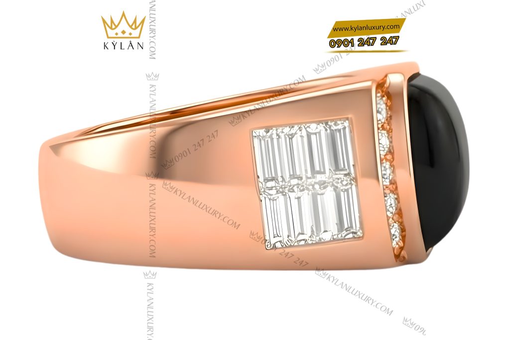 Kỳ Lân Luxury Nhan nam vang hong Au750 dinh kim cuong va da quy den 5 Nhẫn nam vàng hồng Au750 đính kim cương và đá quý đen