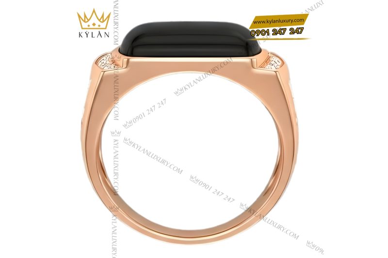Nhẫn nam vàng hồng Au750 đính kim cương và đá quý đen