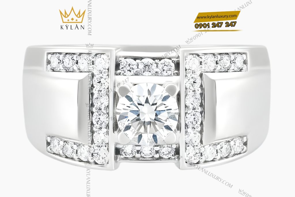 Nhẫn nam vàng trắng Au750 đính kim cương 3 Nhẫn nam vàng trắng Au750 đính kim cương