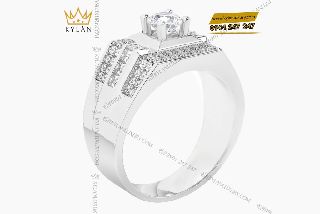 Nhẫn nam vàng trắng Au750 đính kim cương