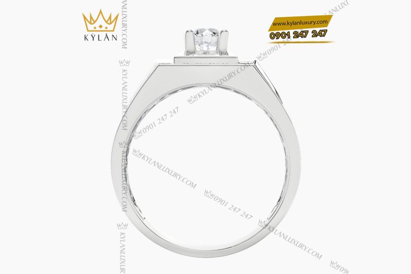 Nhẫn nam vàng trắng Au750 đính kim cương