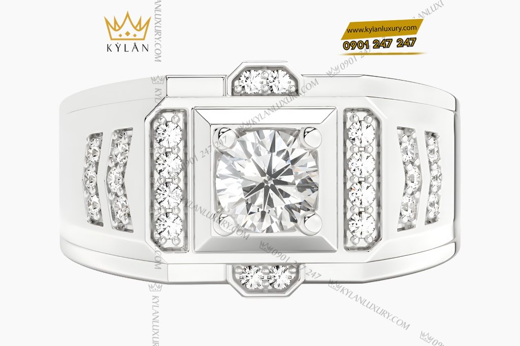 Nhẫn nam vàng trắng Au750 đính kim cương 3 Nhẫn nam vàng trắng Au750 đính kim cương