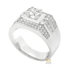 Nhẫn nam vàng trắng Au750 đính kim cương