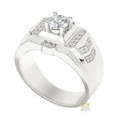 Nhẫn nam vàng trắng Au750 đính kim cương